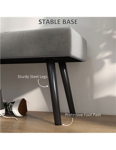 HOMCOM Upholstered End of Bed Bench, X-Shape Design with Steel Legs, Hallway Bedroom Bench, Grey 831-691V70GY