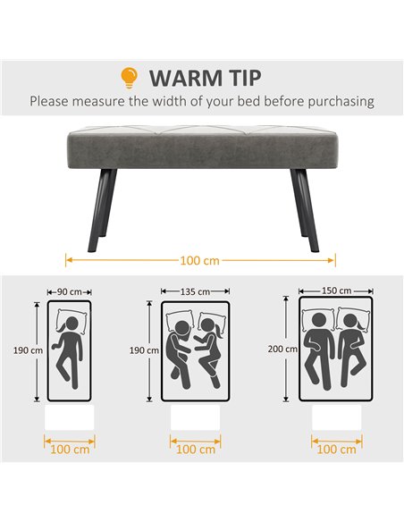 HOMCOM Upholstered End of Bed Bench, X-Shape Design with Steel Legs, Hallway Bedroom Bench, Grey 831-691V70GY - pic 96839 | FastDaddyshop