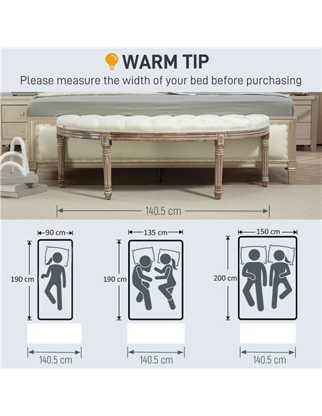 HOMCOM Half Circle Padded Bed End Bench - Cream White 831-228V03CW - pic 96848 | FastDaddyshop