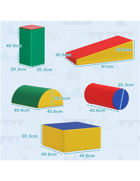 HOMCOM 5 Piece Soft Safe Foam Playset, Climb and Crawl Activity Toy for Toddlers, Multicolour 3D0-004V02MX - pic 96871 | FastDaddyshop