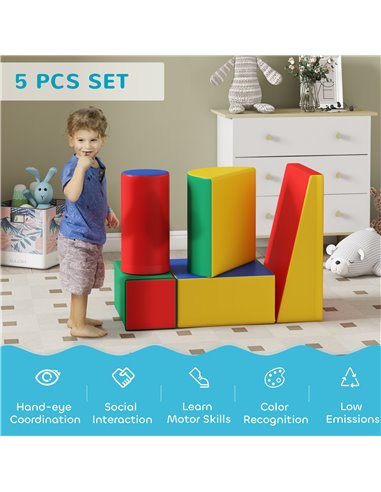 HOMCOM 5 Piece Soft Safe Foam Playset, Climb and Crawl Activity Toy for Toddlers, Multicolour 3D0-004V02MX