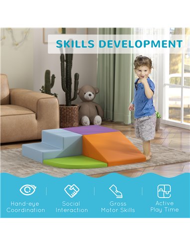 HOMCOM 4-piece Soft Play Set, Climb and Crawl Foam, Toddler Stairs and Ramp, Multicolour 3D0-011V01MX