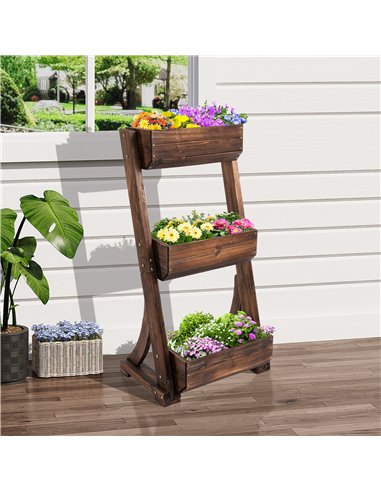 Outsunny 3-Tier Plant Stand Flower Stand Freestanding Outdoor Wooden Flower Rack Vertical Flower Pot Stands, 61 x 48 x 118 cm 84