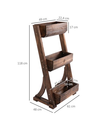 Outsunny 3-Tier Plant Stand Flower Stand Freestanding Outdoor Wooden Flower Rack Vertical Flower Pot Stands, 61 x 48 x 118 cm 84