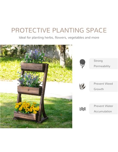Outsunny 3-Tier Plant Stand Flower Stand Freestanding Outdoor Wooden Flower Rack Vertical Flower Pot Stands, 61 x 48 x 118 cm 84
