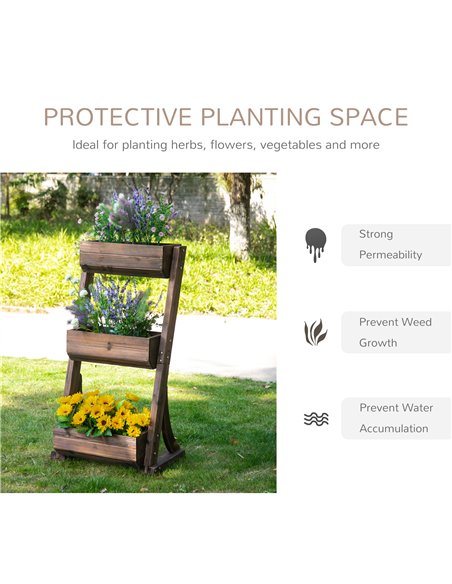 Outsunny 3-Tier Plant Stand Flower Stand Freestanding Outdoor Wooden Flower Rack Vertical Flower Pot Stands, 61 x 48 x 118 cm 84 - pic 96908 | FastDaddyshop