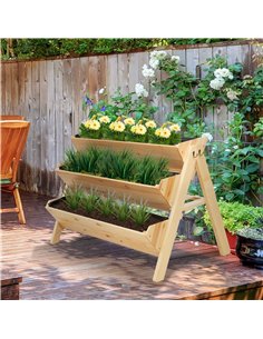 Outsunny 3 Tier Wooden Garden Raised Bed Vertical Plant Bed with Clapboard and Hooks, 120 x 68 x 80cm 845-476 2
