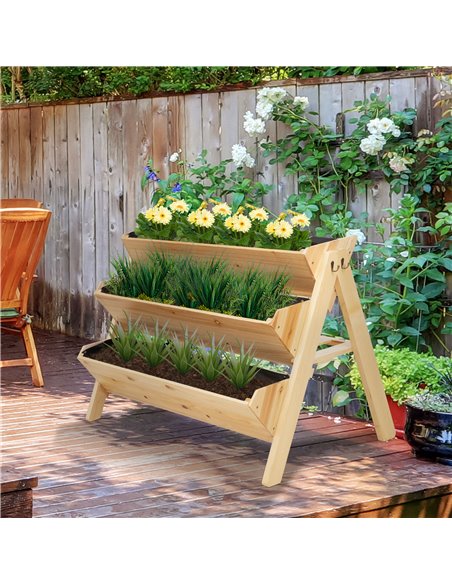 Outsunny 3 Tier Wooden Garden Raised Bed Vertical Plant Bed with Clapboard and Hooks, 120 x 68 x 80cm 845-476 - pic 96915 | FastDaddyshop