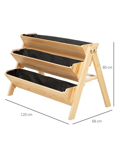 Outsunny 3 Tier Wooden Garden Raised Bed Vertical Plant Bed with Clapboard and Hooks, 120 x 68 x 80cm 845-476