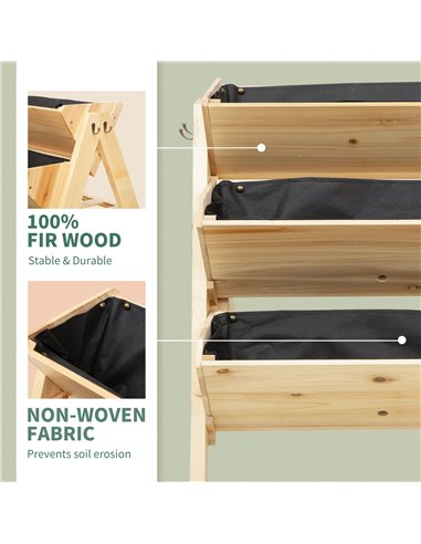 Outsunny 3 Tier Wooden Garden Raised Bed Vertical Plant Bed with Clapboard and Hooks, 120 x 68 x 80cm 845-476