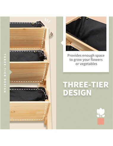 Outsunny 3 Tier Wooden Garden Raised Bed Vertical Plant Bed with Clapboard and Hooks, 120 x 68 x 80cm 845-476