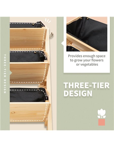 Outsunny 3 Tier Wooden Garden Raised Bed Vertical Plant Bed with Clapboard and Hooks, 120 x 68 x 80cm 845-476 - pic 96919 | FastDaddyshop