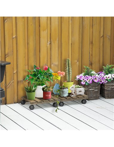 Outsunny 2 Pack Plant Stand with Wheels, Flowerpot Holder, Wooden Flower Display Stand for Indoor Outdoor Living Room Entryway 8