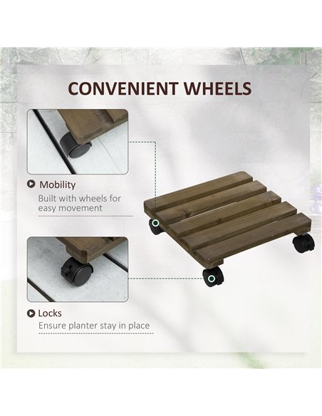 Outsunny 2 Pack Plant Stand with Wheels, Flowerpot Holder, Wooden Flower Display Stand for Indoor Outdoor Living Room Entryway 8 - pic 96944 | FastDaddyshop