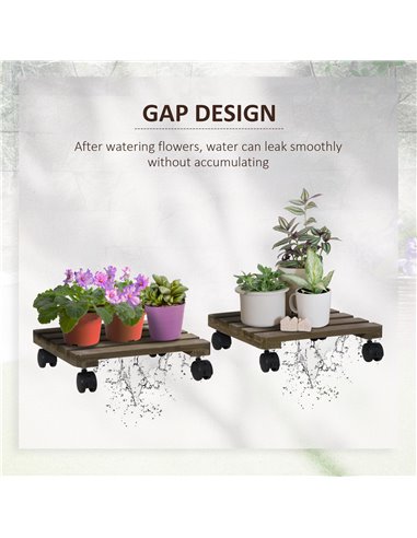 Outsunny 2 Pack Plant Stand with Wheels, Flowerpot Holder, Wooden Flower Display Stand for Indoor Outdoor Living Room Entryway 8