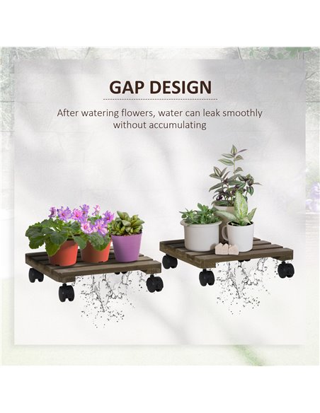 Outsunny 2 Pack Plant Stand with Wheels, Flowerpot Holder, Wooden Flower Display Stand for Indoor Outdoor Living Room Entryway 8 - pic 96945 | FastDaddyshop