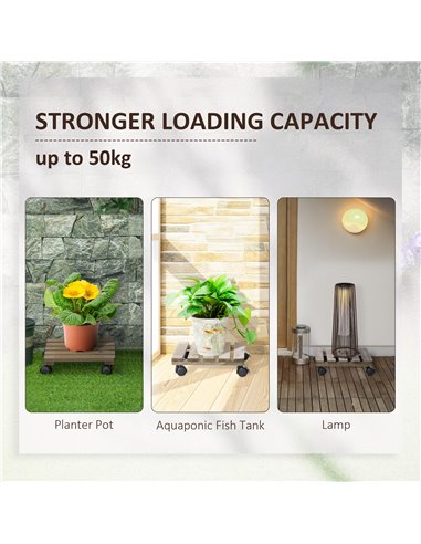 Outsunny 2 Pack Plant Stand with Wheels, Flowerpot Holder, Wooden Flower Display Stand for Indoor Outdoor Living Room Entryway 8