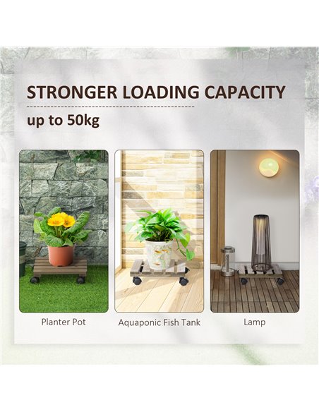 Outsunny 2 Pack Plant Stand with Wheels, Flowerpot Holder, Wooden Flower Display Stand for Indoor Outdoor Living Room Entryway 8 - pic 96946 | FastDaddyshop
