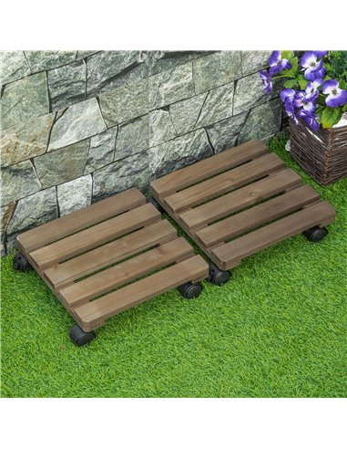 Outsunny 2 Pack Plant Stand with Wheels, Flowerpot Holder, Wooden Flower Display Stand for Indoor Outdoor Living Room Entryway 8