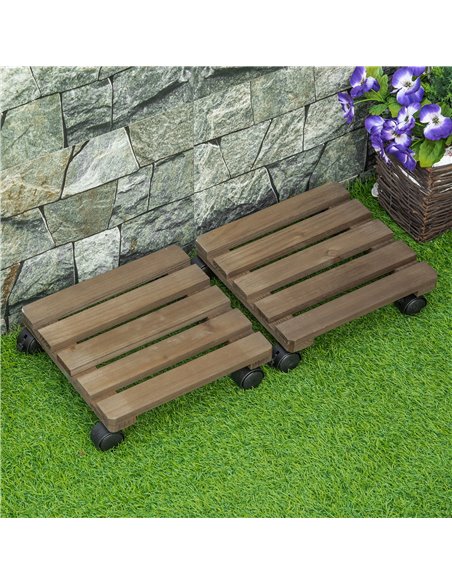 Outsunny 2 Pack Plant Stand with Wheels, Flowerpot Holder, Wooden Flower Display Stand for Indoor Outdoor Living Room Entryway 8 - pic 96947 | FastDaddyshop