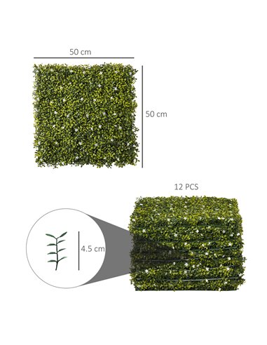 Outsunny 12PCS Artificial Boxwood Wall Panels 50cm x 50cm Grass Privacy Fence Screen Faux Hedge Greenery Backdrop Encrypted Mila