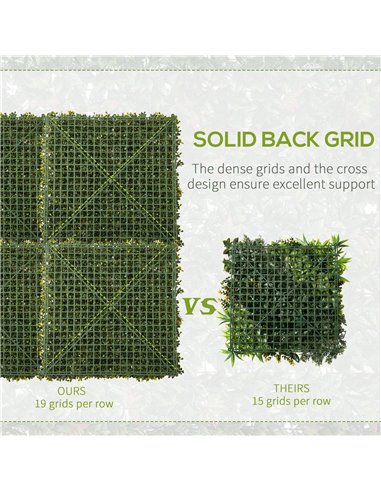 Outsunny 12PCS Artificial Boxwood Wall Panels 50cm x 50cm Grass Privacy Fence Screen Faux Hedge Greenery Backdrop Encrypted Mila