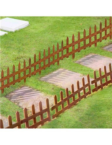 Outsunny 60L x 1D x 34H cm Pack of 12 Wooden Border Fences, Garden Fixed Picket Fence for Lawn Edging, Flowerbed, Brown 844-463B