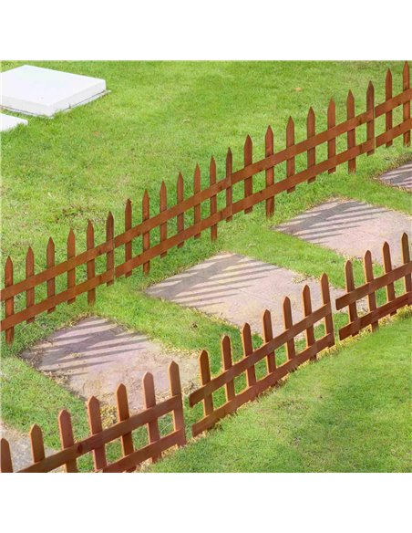 Outsunny 60L x 1D x 34H cm Pack of 12 Wooden Border Fences, Garden Fixed Picket Fence for Lawn Edging, Flowerbed, Brown 844-463B - pic 97023 | FastDaddyshop
