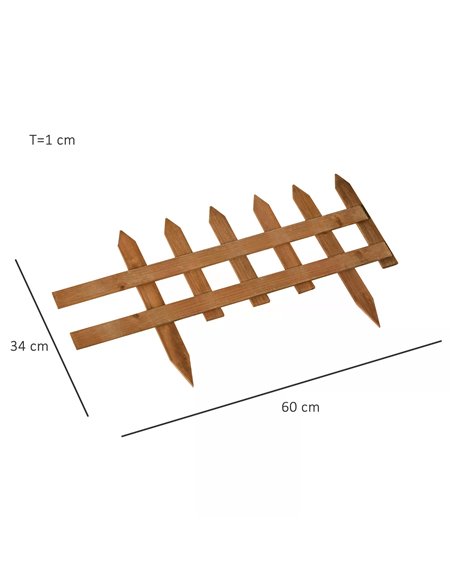 Outsunny 60L x 1D x 34H cm Pack of 12 Wooden Border Fences, Garden Fixed Picket Fence for Lawn Edging, Flowerbed, Brown 844-463B - pic 97024 | FastDaddyshop
