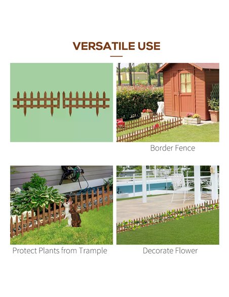 Outsunny 60L x 1D x 34H cm Pack of 12 Wooden Border Fences, Garden Fixed Picket Fence for Lawn Edging, Flowerbed, Brown 844-463B - pic 97026 | FastDaddyshop