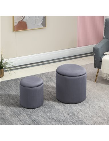 HOMCOM Modern Storage Ottoman with Removable Lid, Fabric Storage Stool, Foot Stool, Dressing Table Stool, Set of 2, Grey