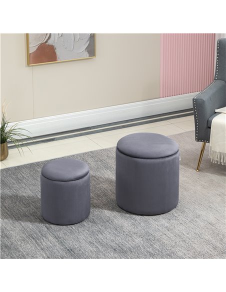 HOMCOM Modern Storage Ottoman with Removable Lid, Fabric Storage Stool, Foot Stool, Dressing Table Stool, Set of 2, Grey - pic 9703 | FastDaddyshop