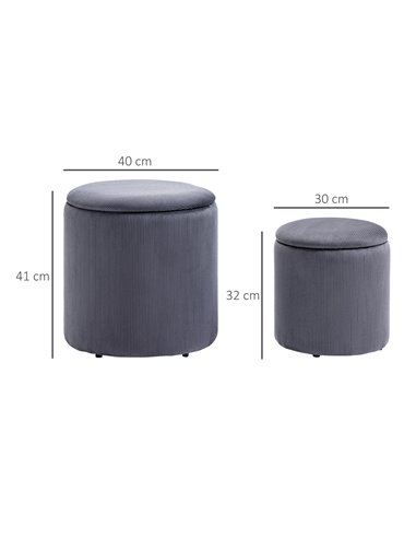 HOMCOM Modern Storage Ottoman with Removable Lid, Fabric Storage Stool, Foot Stool, Dressing Table Stool, Set of 2, Grey