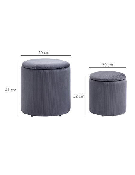 HOMCOM Modern Storage Ottoman with Removable Lid, Fabric Storage Stool, Foot Stool, Dressing Table Stool, Set of 2, Grey - pic 9704 | FastDaddyshop