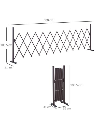 Outsunny Expanding Trellis Fence Freestanding Movable Fence Foldable Garden Screen Panel Aluminum, 300cm x 103.5 cm, Dark Brown 