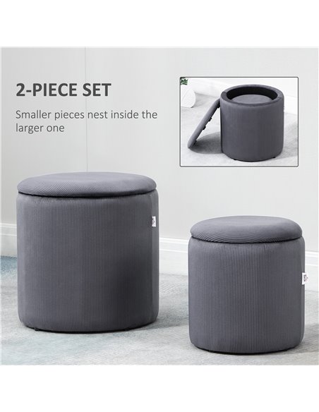 HOMCOM Modern Storage Ottoman with Removable Lid, Fabric Storage Stool, Foot Stool, Dressing Table Stool, Set of 2, Grey - pic 9705 | FastDaddyshop
