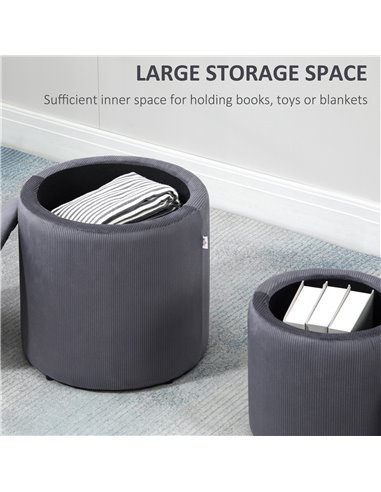 HOMCOM Modern Storage Ottoman with Removable Lid, Fabric Storage Stool, Foot Stool, Dressing Table Stool, Set of 2, Grey