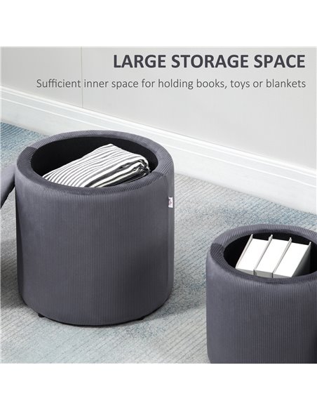 HOMCOM Modern Storage Ottoman with Removable Lid, Fabric Storage Stool, Foot Stool, Dressing Table Stool, Set of 2, Grey - pic 9706 | FastDaddyshop