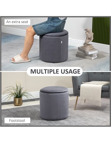 HOMCOM Modern Storage Ottoman with Removable Lid, Fabric Storage Stool, Foot Stool, Dressing Table Stool, Set of 2, Grey