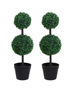 Outsunny Set of 2 Artificial Boxwood Ball Topiary Trees Potted Decorative Plant Outdoor and Indoor Décor (67cm) 844-264V01