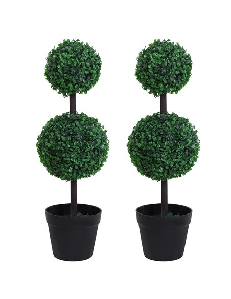 Outsunny Set of 2 Artificial Boxwood Ball Topiary Trees Potted Decorative Plant Outdoor and Indoor Décor (67cm) 844-264V01 - pic 97113 | FastDaddyshop