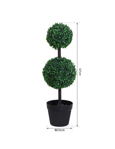 Outsunny Set of 2 Artificial Boxwood Ball Topiary Trees Potted Decorative Plant Outdoor and Indoor Décor (67cm) 844-264V01