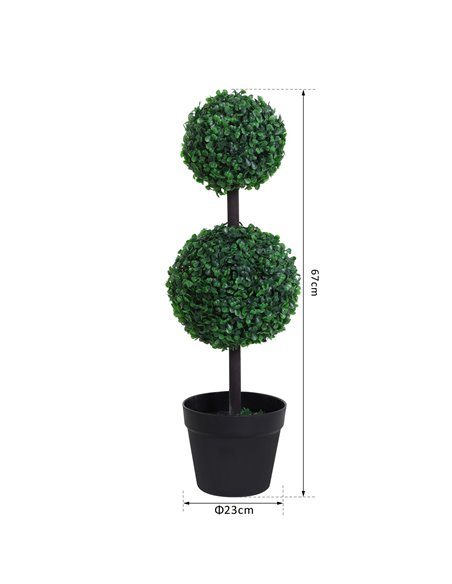 Outsunny Set of 2 Artificial Boxwood Ball Topiary Trees Potted Decorative Plant Outdoor and Indoor Décor (67cm) 844-264V01 - pic 97114 | FastDaddyshop