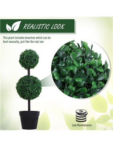 Outsunny Set of 2 Artificial Boxwood Ball Topiary Trees Potted Decorative Plant Outdoor and Indoor Décor (67cm) 844-264V01