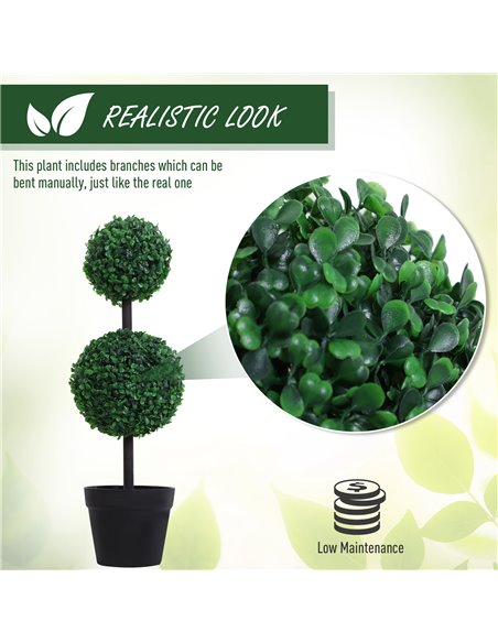 Outsunny Set of 2 Artificial Boxwood Ball Topiary Trees Potted Decorative Plant Outdoor and Indoor Décor (67cm) 844-264V01 - pic 97115 | FastDaddyshop