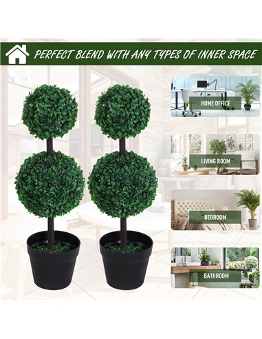 Outsunny Set of 2 Artificial Boxwood Ball Topiary Trees Potted Decorative Plant Outdoor and Indoor Décor (67cm) 844-264V01