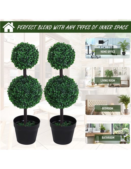 Outsunny Set of 2 Artificial Boxwood Ball Topiary Trees Potted Decorative Plant Outdoor and Indoor Décor (67cm) 844-264V01 - pic 97116 | FastDaddyshop