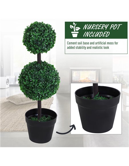Outsunny Set of 2 Artificial Boxwood Ball Topiary Trees Potted Decorative Plant Outdoor and Indoor Décor (67cm) 844-264V01 - pic 97117 | FastDaddyshop