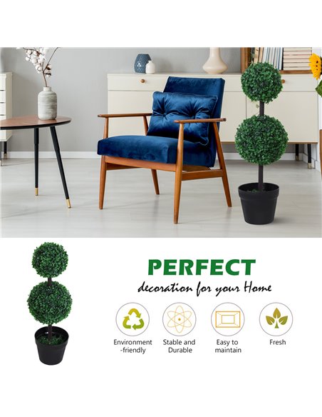 Outsunny Set of 2 Artificial Boxwood Ball Topiary Trees Potted Decorative Plant Outdoor and Indoor Décor (67cm) 844-264V01 - pic 97118 | FastDaddyshop