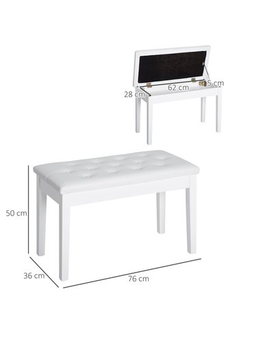 HOMCOM PU Leather Upholstered Piano Stool Makeup Stool Bench Dressing Table Seat with Storage 76x36x50cm, White